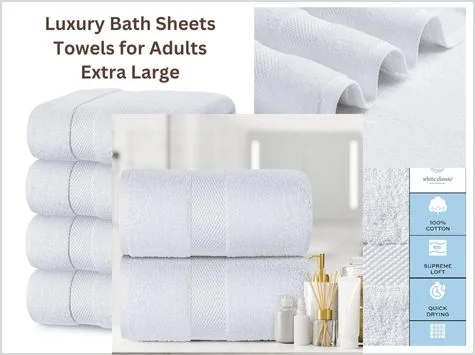 Luxury Bath Sheets Towels for Adults Extra Large White Color: